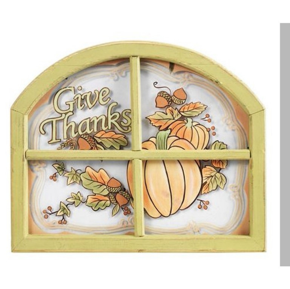 Give Thanks Arched Window Pane Decor